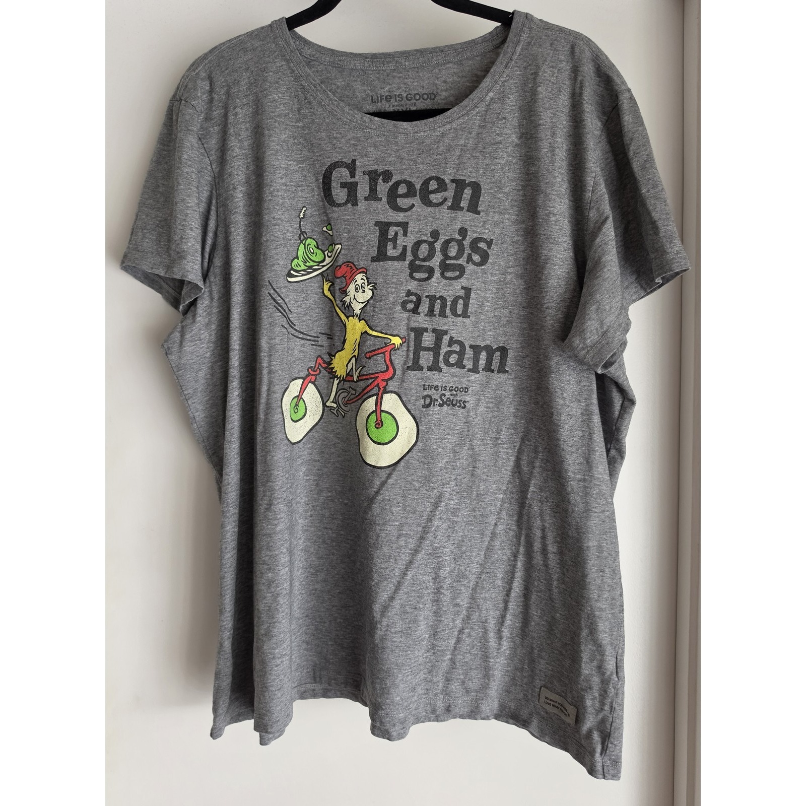 Life Is Good X Dr Seuss Women's T-Shirt Xxl Gray Short Sleeve Cotton Green Eggs
